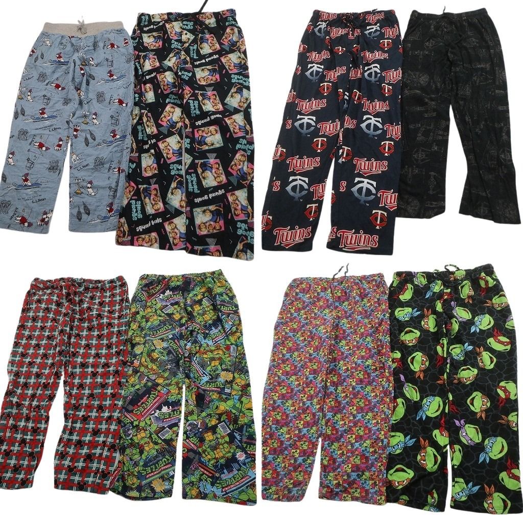 古着卸 まとめ売り パジャマパンツ 8枚セット ( ユニセックス ) ディズニー ミッキー タートルズ MLB ツインズ 中古 古着 NE9966