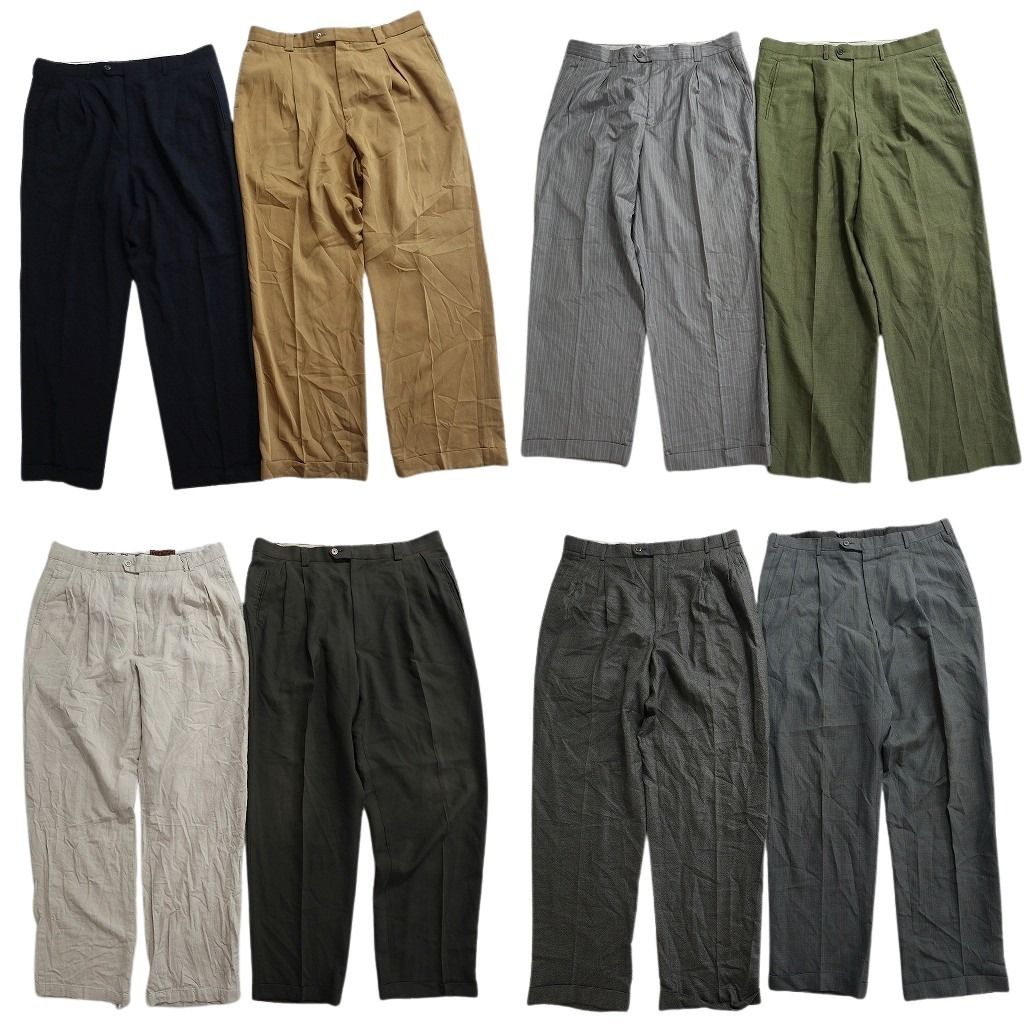 古着卸 まとめ売り スラックス 8枚セット ( メンズ 38 ) ダブル仕様 ツータック ストライプ 中古 古着 NE9981