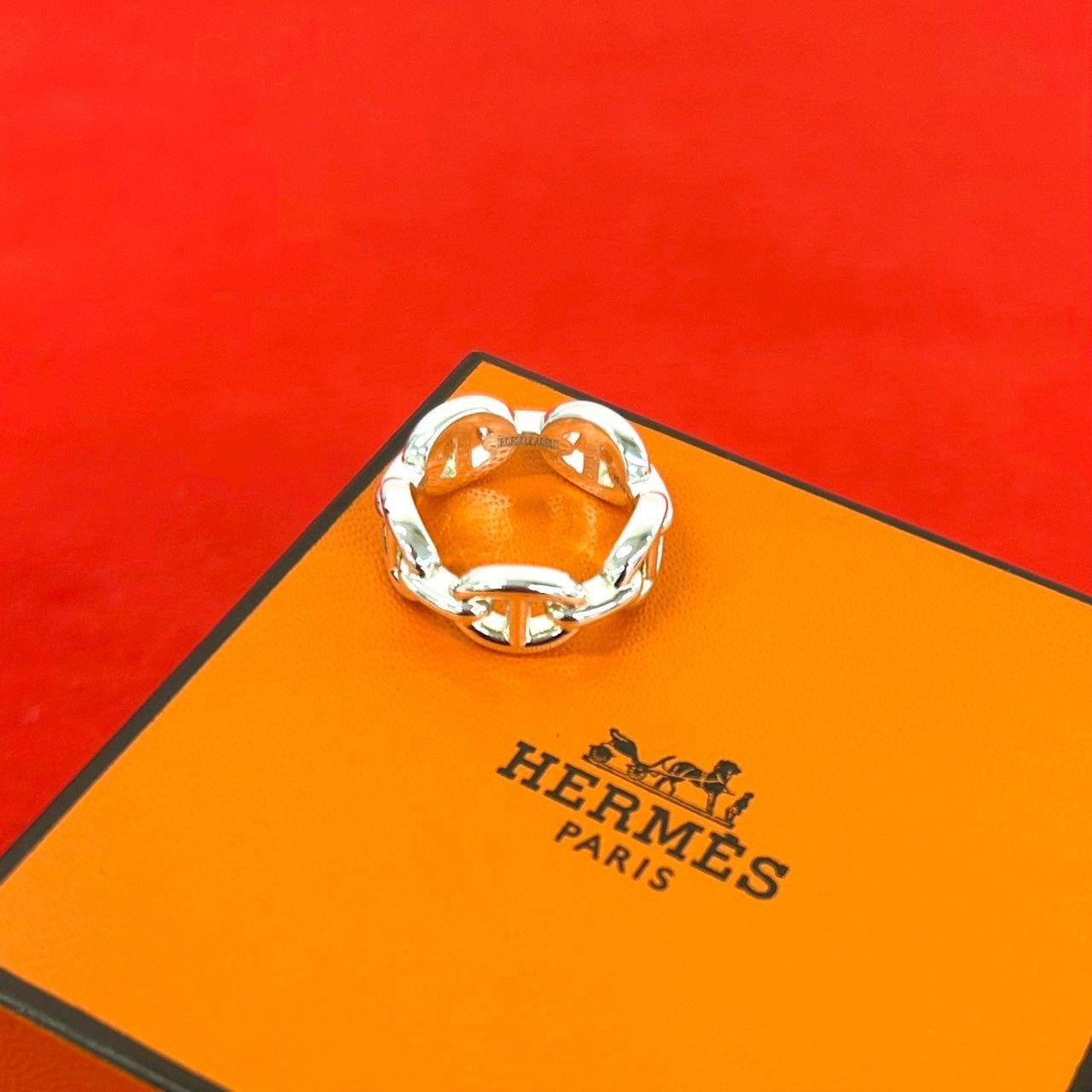 極 美品 箱付き HERMES エルメス シェーヌダンクル アンシェネ リング シルバー925 指輪 8号 アクセサリー シルバー 35488