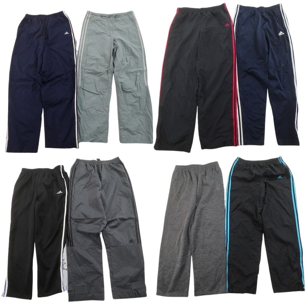 古着卸 まとめ売り アディダス パンツMIX 8枚セット ( メンズ M ) ナイロンパンツ スウェパン ライン ブラック 中古 古着 NF0069