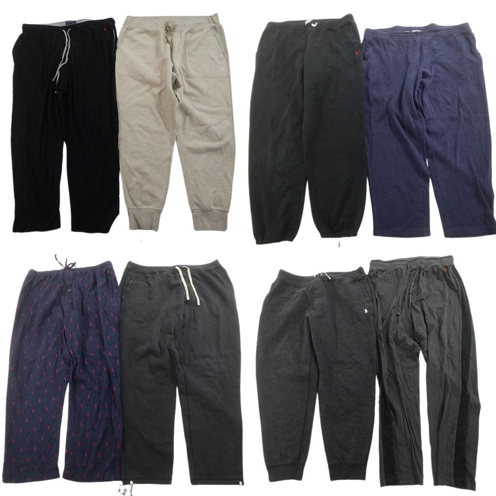 古着卸 まとめ売り ラルフローレン パンツMIX 8枚セット ( メンズ XL/2XL/4XL ) スウェパン テーパード ライン ブラック 中古 古着 NF0073
