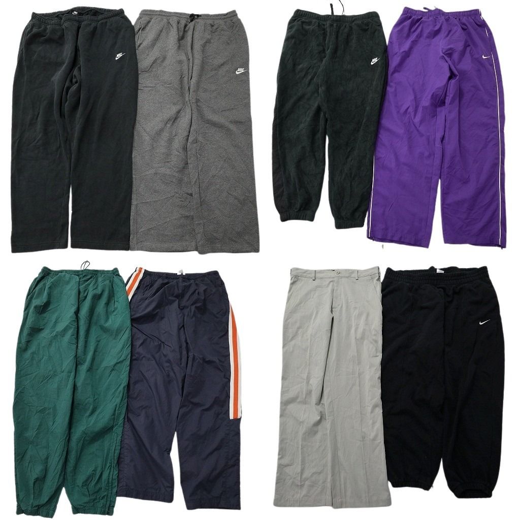 古着卸 まとめ ナイキ パンツMIX 8枚セット ( メンズ 2XL/3XL/4XL/40 ) スウェパン ナイロンパンツ ブラック テーパード 中古 古着 NF0081