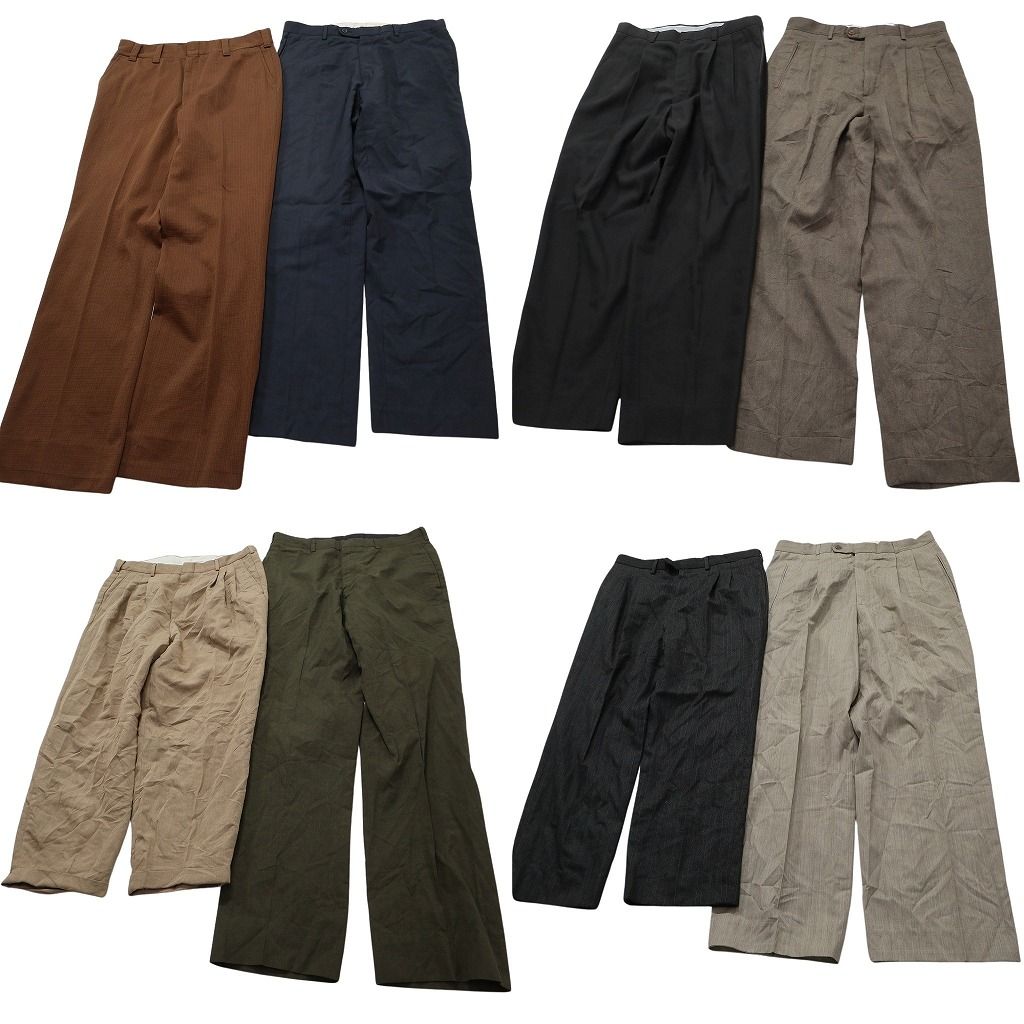 古着卸 まとめ売り スラックス 8枚セット ( メンズ 33 ) ツータック ワイド ストレート ダブル仕様 中古 古着 NF0108