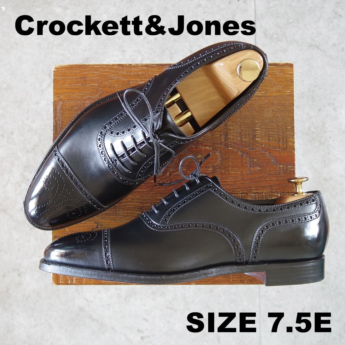 未使用★クロケット&ジョーンズ 7.5E【定価￥132,000-★COVENTRY/セミブローグ】コベントリー/341ラスト/カーフ/黒/Crockett&Jones★o913