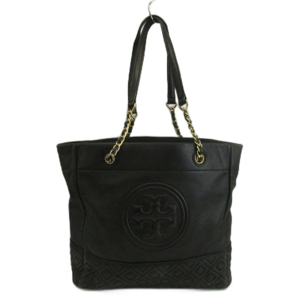 トリーバーチ TORY BURCH トートバッグ ワンショルダー レザー キルティング ロゴ エンボス加工 黒 ブラック /XZ ■GY11