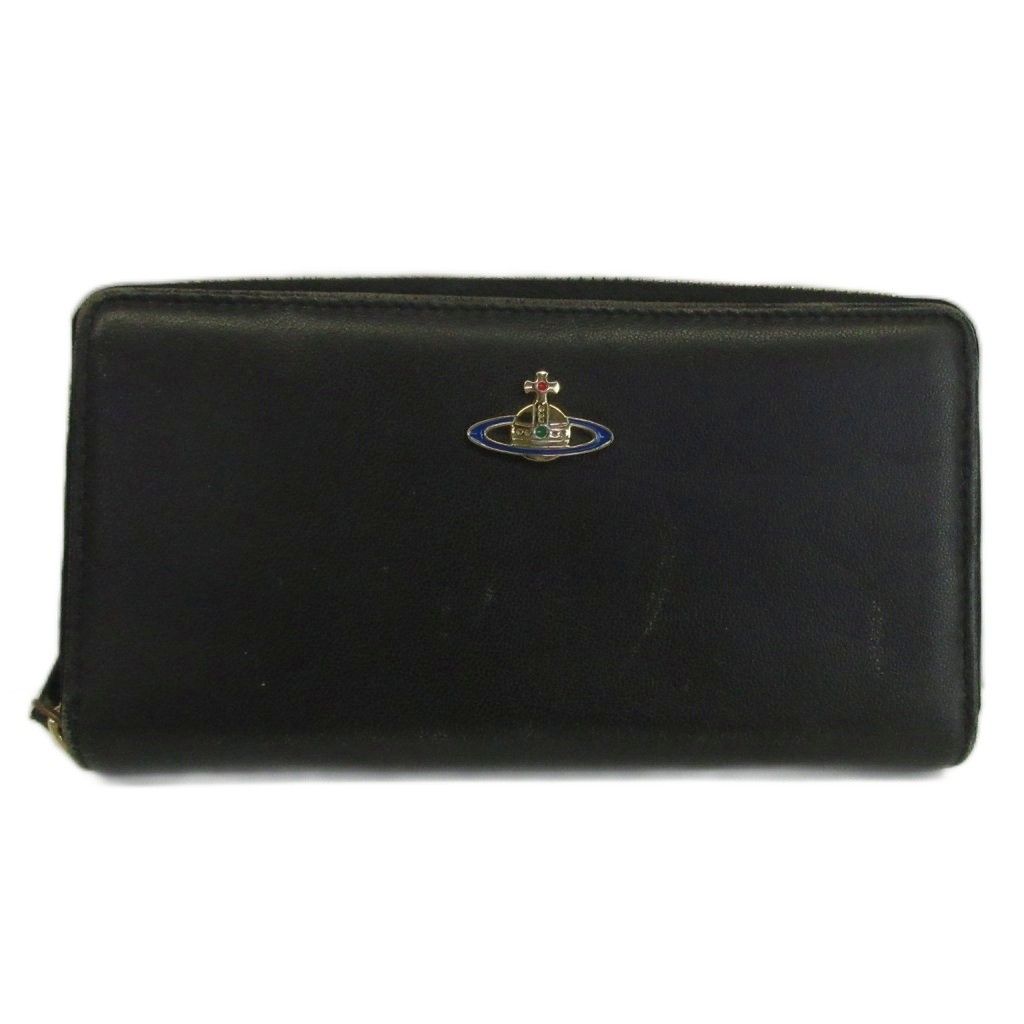 ヴィヴィアンウエストウッド Vivienne Westwood 長財布 レザー ラウンドファスナー オーブ ロゴ ゴールド金具 黒 ブラック /XZ ■GY18