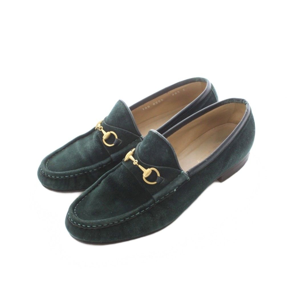 グッチ GUCCI ローファー モカシン 38.5 25cm 緑 グリーン スエードレザー ホースビット ■GY18 /RI ■OS ■OH