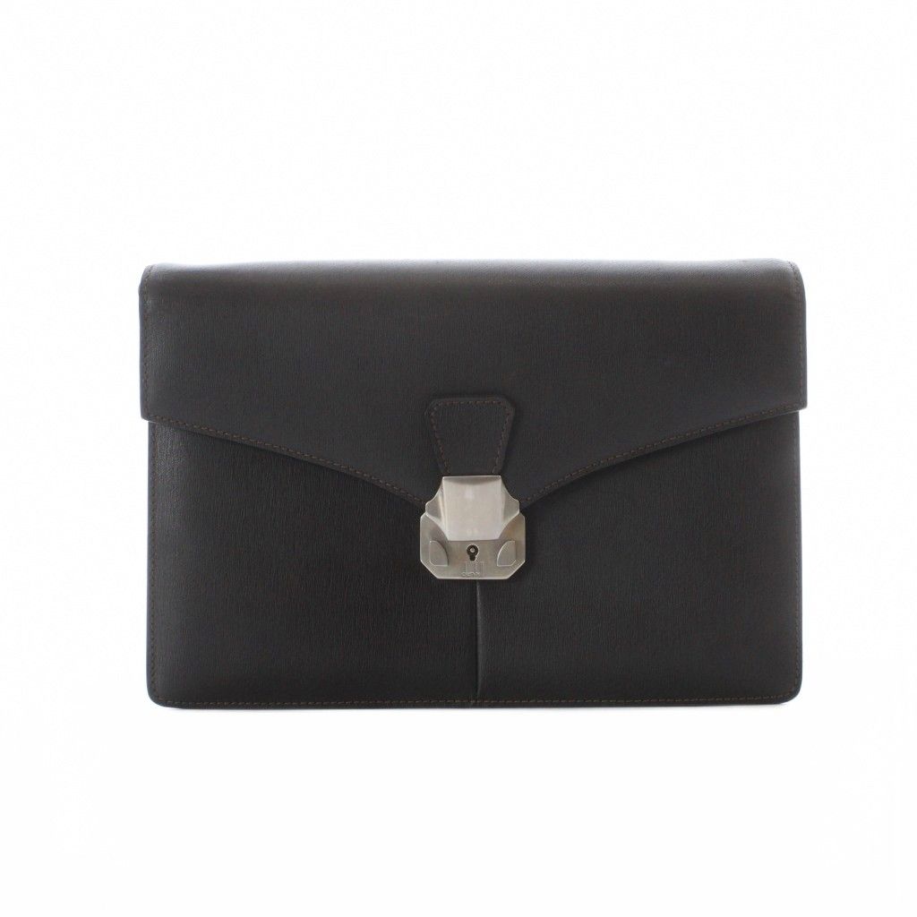 ダンヒル dunhill セカンドバッグ 黒 ブラック 無地 フラップ付き ロック金具付き /RI ■OS ■GY18