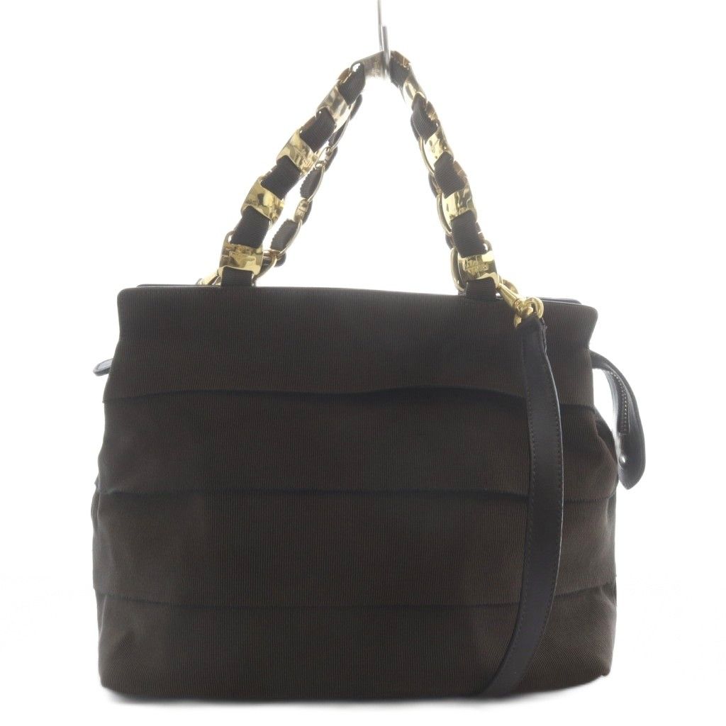 サルヴァトーレフェラガモ Salvatore Ferragamo ハンドバッグ ショルダーバッグ 2way ヴァラチェーン キャンバス ダークブラウン AU-21-5251 /YO7 ■GY11
