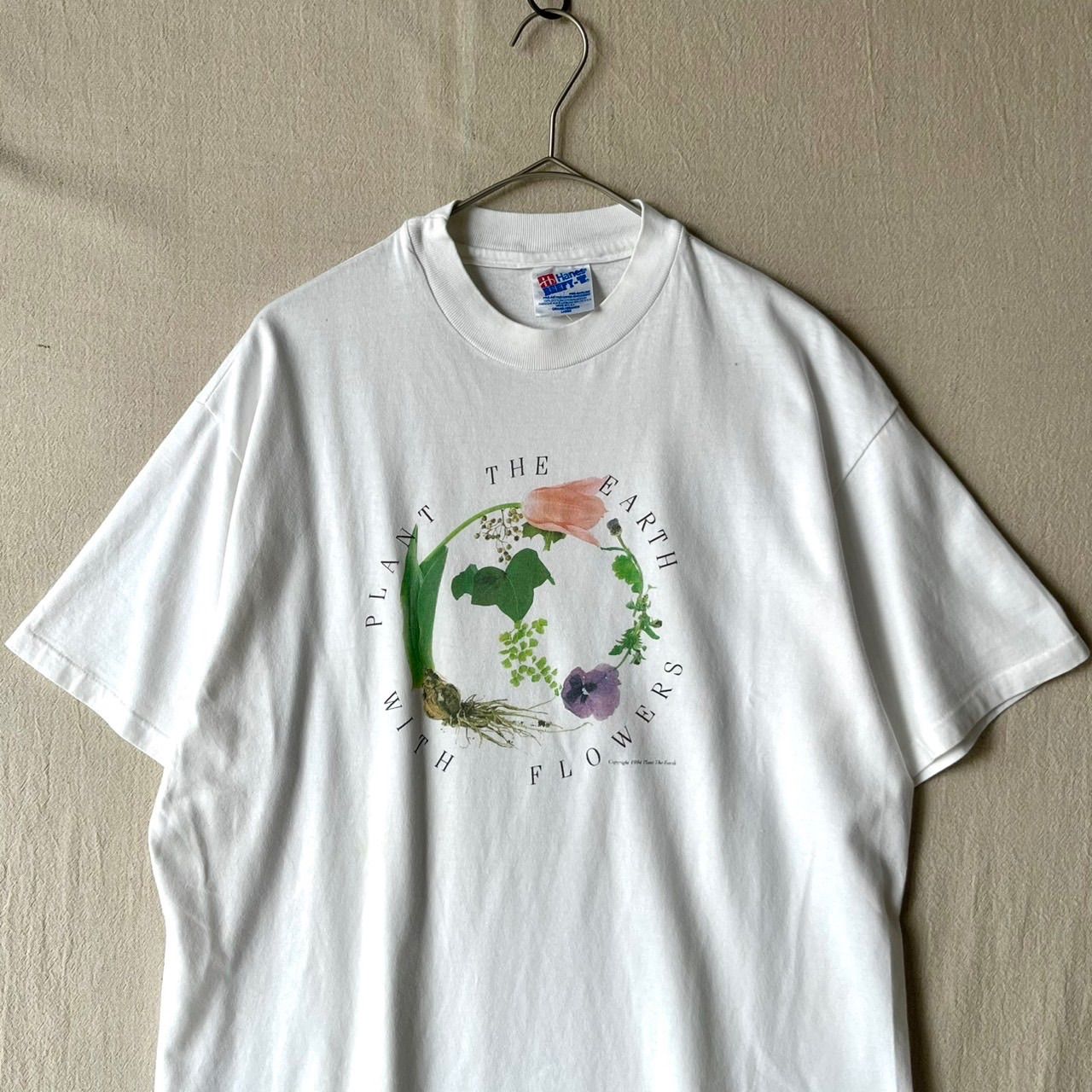 USA製 90s Vintage Tシャツ / L コットン ホワイト プリント フラワー 花 半袖 ビンテージ T6-04042-9376
