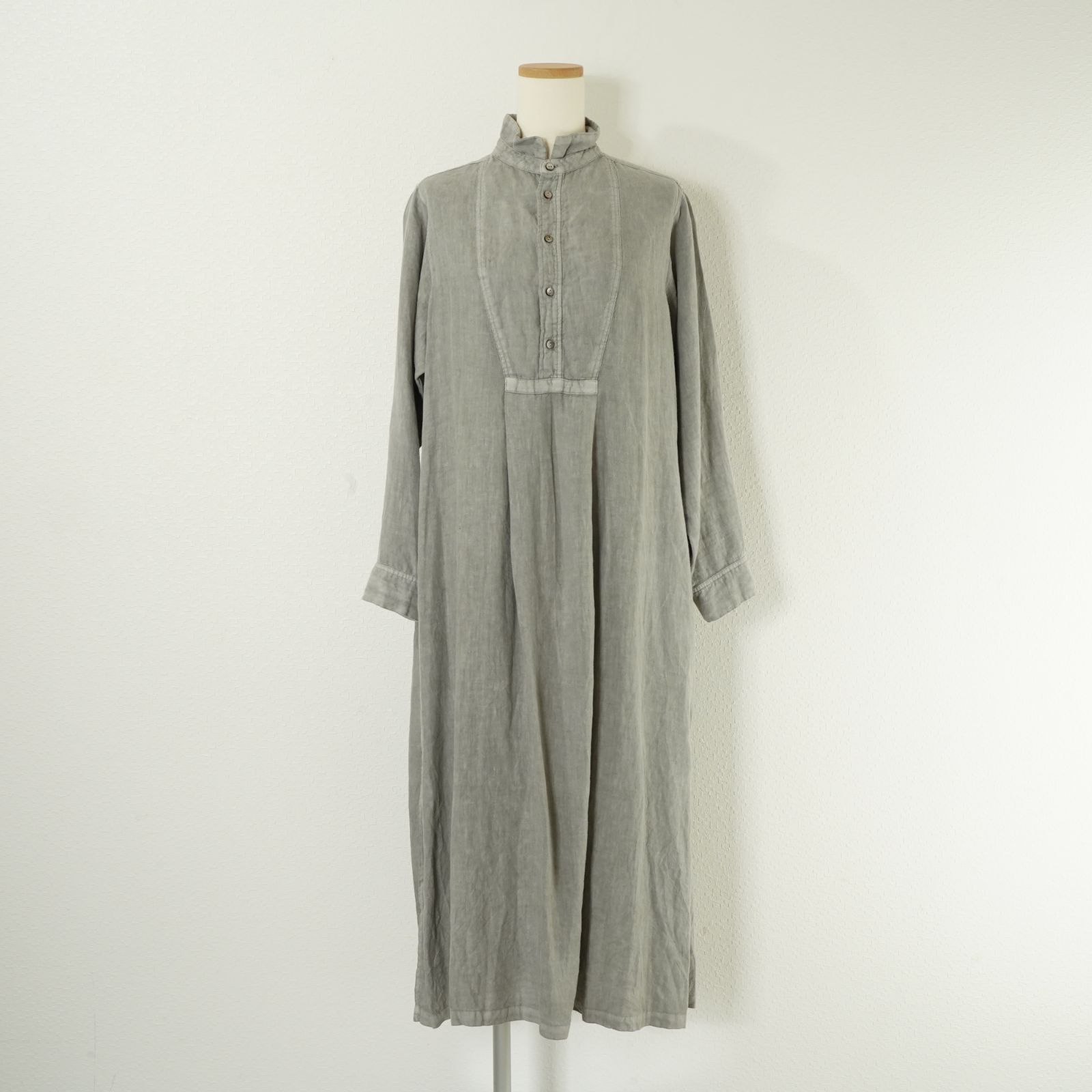 nest Robe ネストローブ リネン ワンピース ピグメント ロング 長袖 スタンドカラー プルオーバー 麻