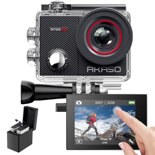 AKASO EK7000 Pro アクションカメラ 4K 2000万画素 タッチパネル式 Type-C外部マイク対応 手ブレ補正 WIFI搭載 広角レンズ 40m防水 水中カメラ HDMI出力 スポーツ 2つ1350mAhバッテリー 豊富なア 828fadb6