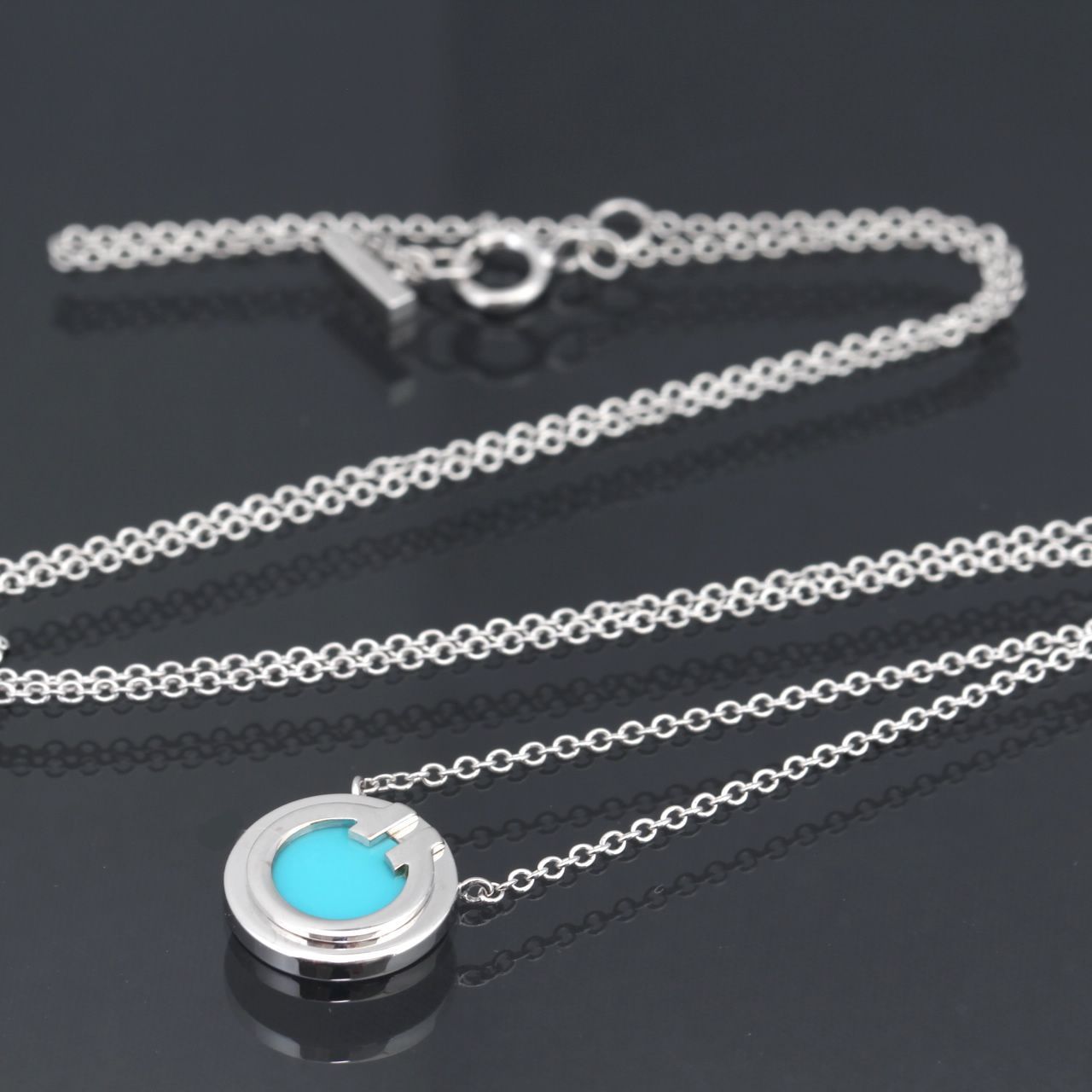 美品 ティファニー T TWO サークル ターコイズ ネックレス 750(WG) 3.4g 【中古】11485