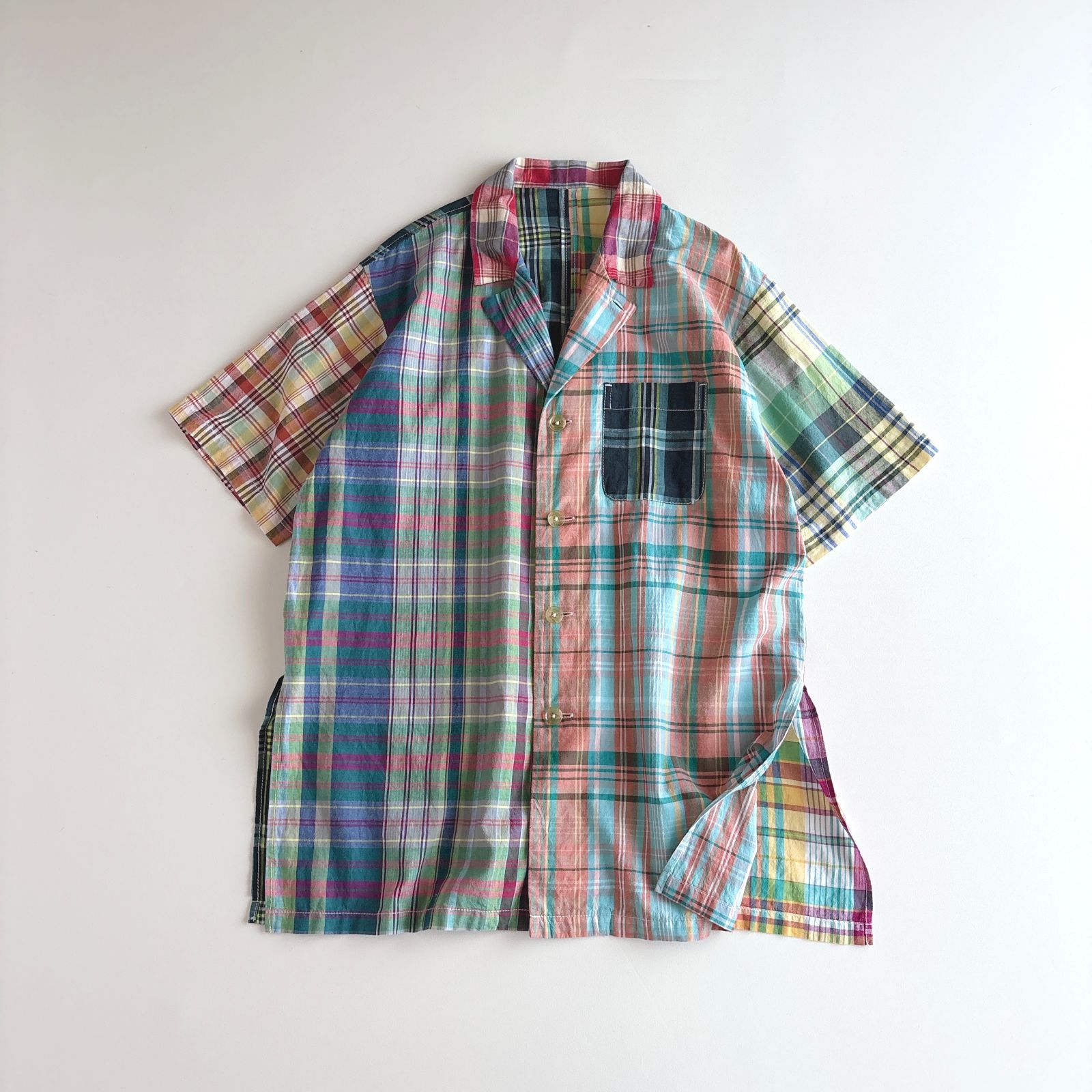 美品 / BEAMS BOY ビームスボーイ / マドラスチェック クレイジー ショートスリーブ シャツ / レディース フリーサイズ / ORANGE マルチカラー / 半袖 クレイジーパターン / トップス