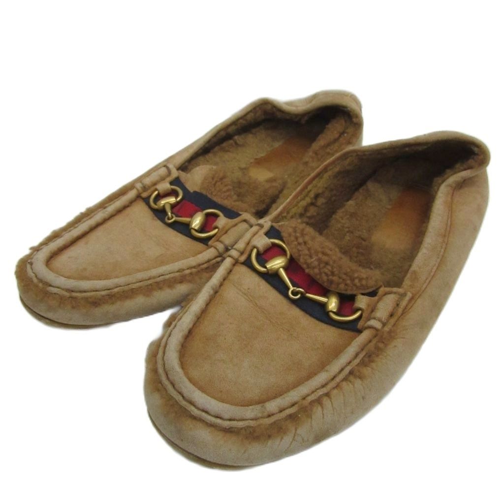 グッチ GUCCI スエードホースビットモカシンシューズ ボア 茶 ブラウン 497114 BND10 6176 /SM22 ■GY03
