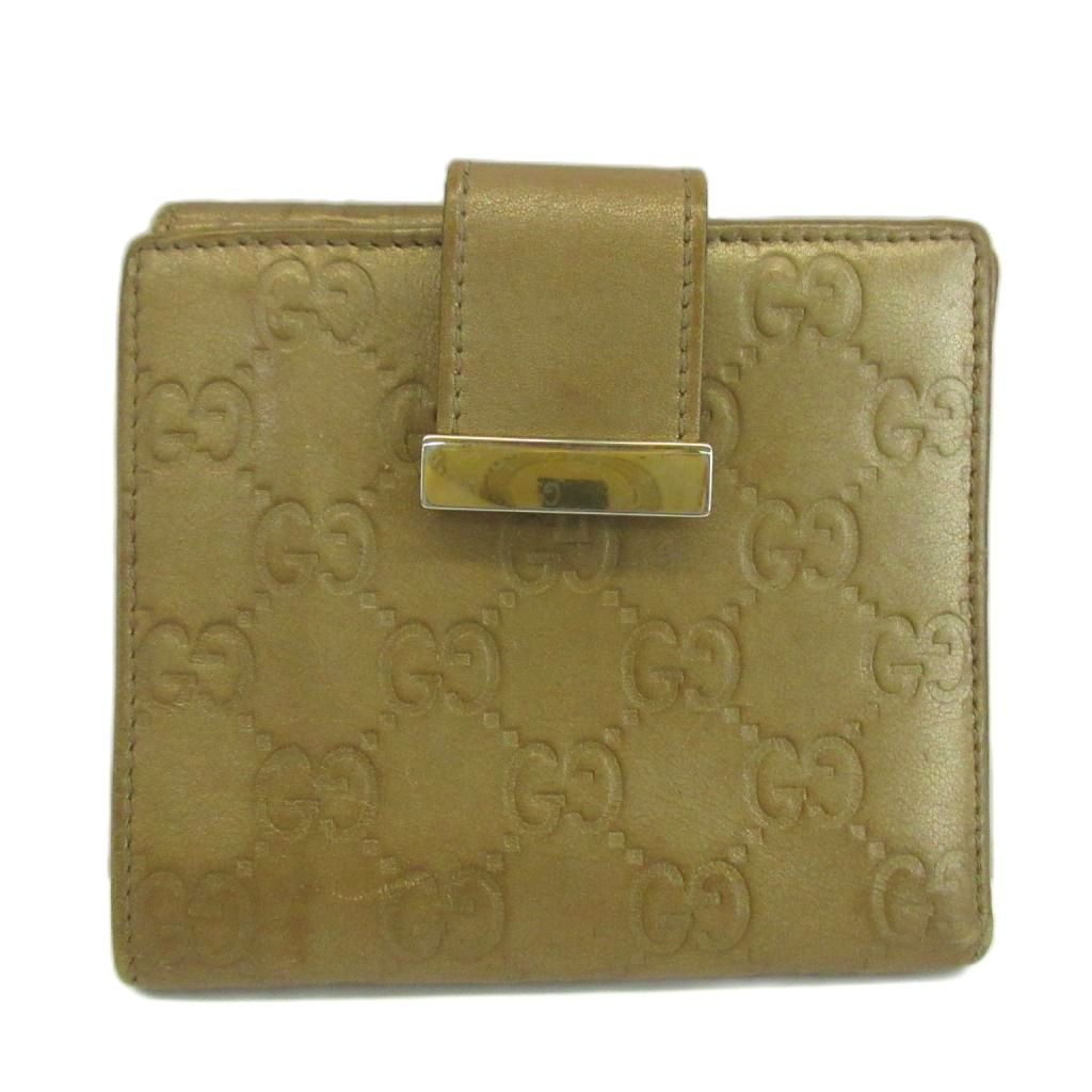 グッチ GUCCI グッチシマ 財布 二つ折り レザー Wホック GG型押し 総柄 ゴールド色 212090・2184 /XZ ■GY11