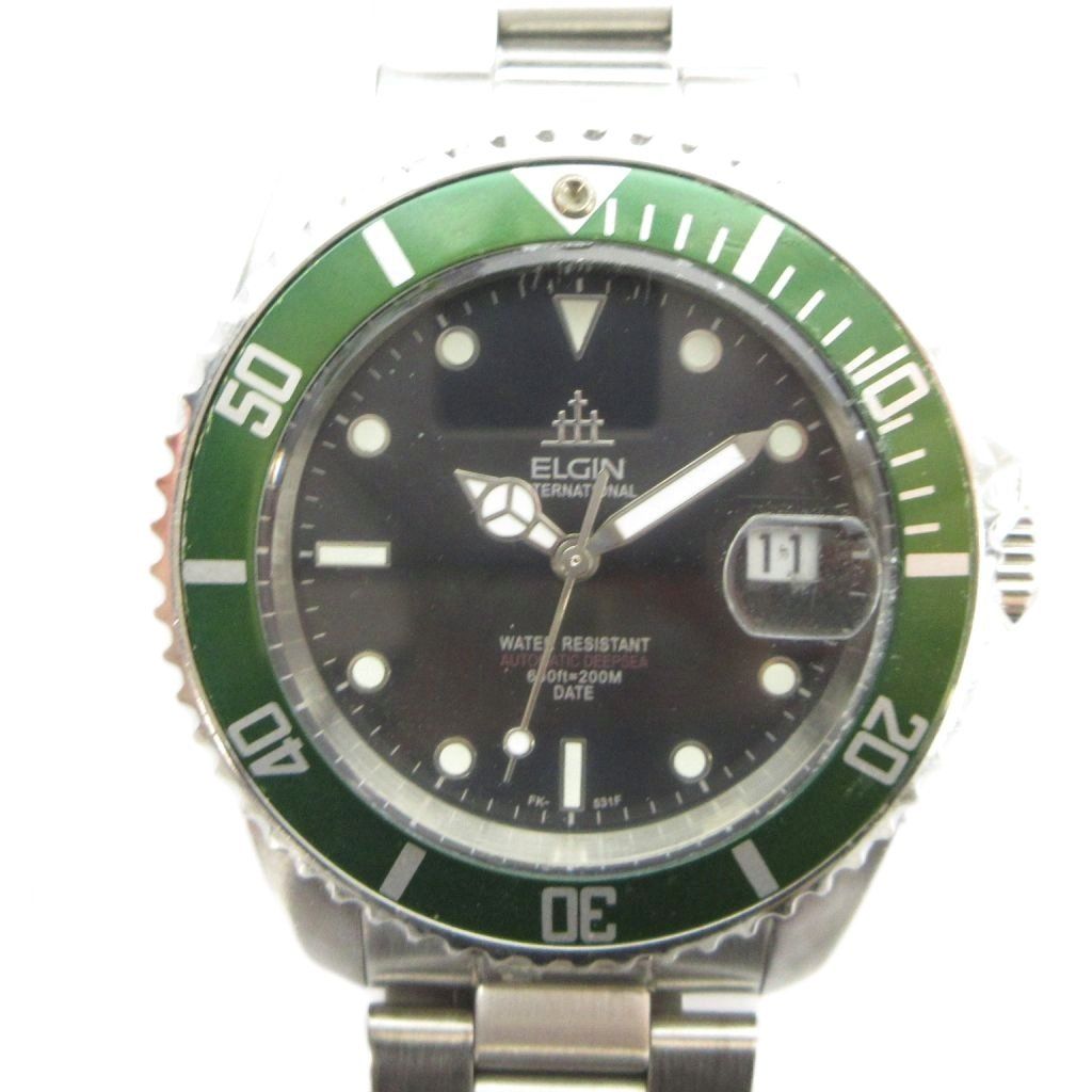 エルジン ELGIN FK-531-F 腕時計 ウォッチ 自動巻き カレンダー付き 黒文字盤 シルバー色 ■GY18 /MQ