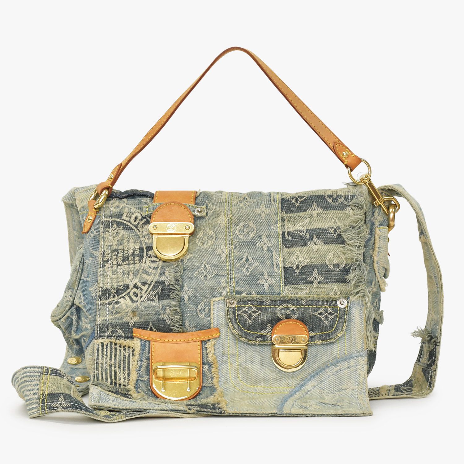 LOUIS VUITTON ルイヴィトン パッチワーク ポスティ メッセンジャーバッグ M95374 モノグラム デニム 美品 中古 4a003046