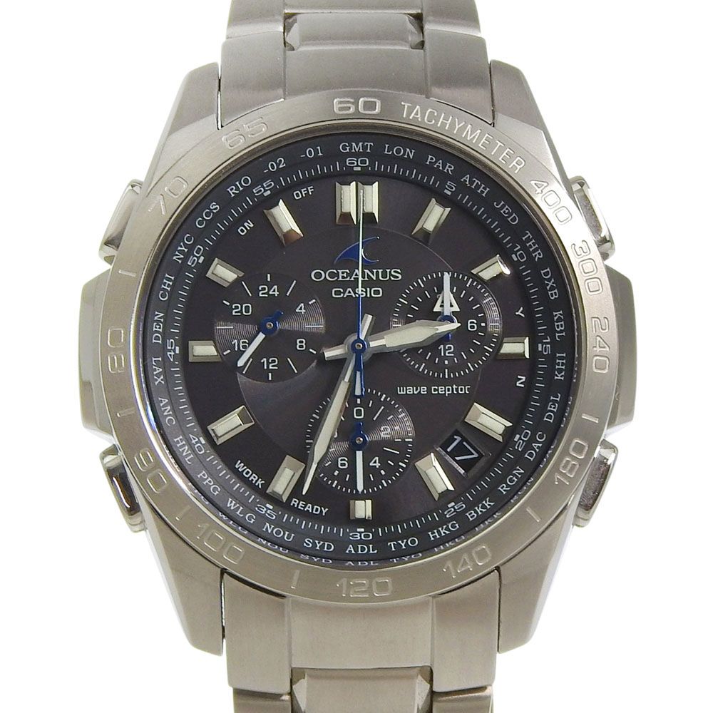 【CASIO】カシオ OCEANUS オシアナス OCW-600TDJ-1AJF チタン シルバー ソーラー電波時計 クロノグラフ メンズ ブラック文字盤 腕時計