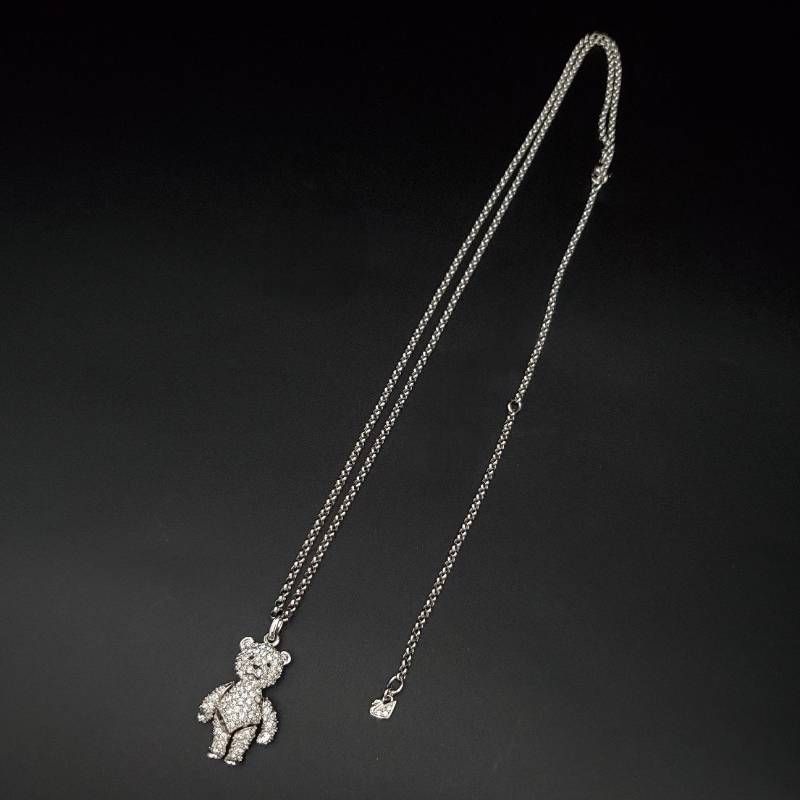 SWAROVSKI スワロフスキー テディベア ロングネックレス ペンダント クリスタル 熊モチーフ 可動式 シルバーカラー 美品 可愛い きらきら