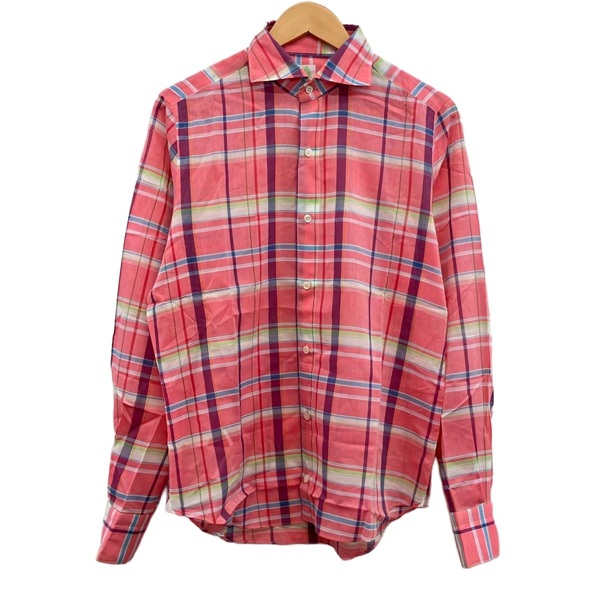 finamore(フィナモレ) 長袖シャツ メンズ美品 - ピンク×パープル×マルチ チェック柄