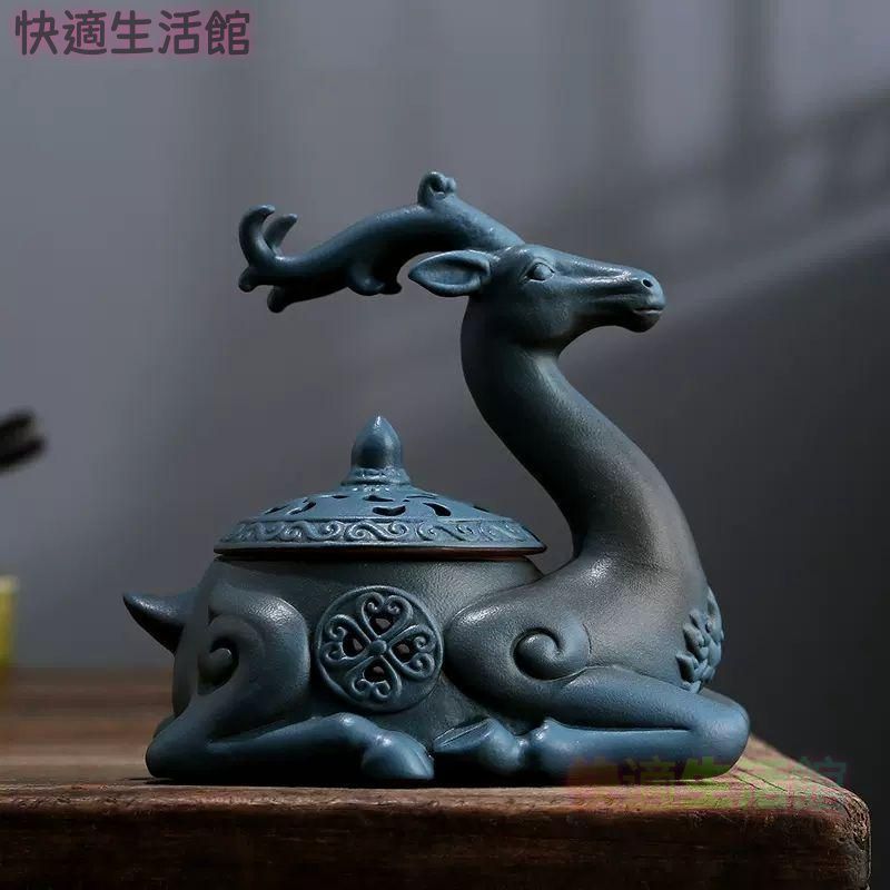 福鹿 香炉 陶磁器 装飾品 工芸品 美術品 置物 GY529