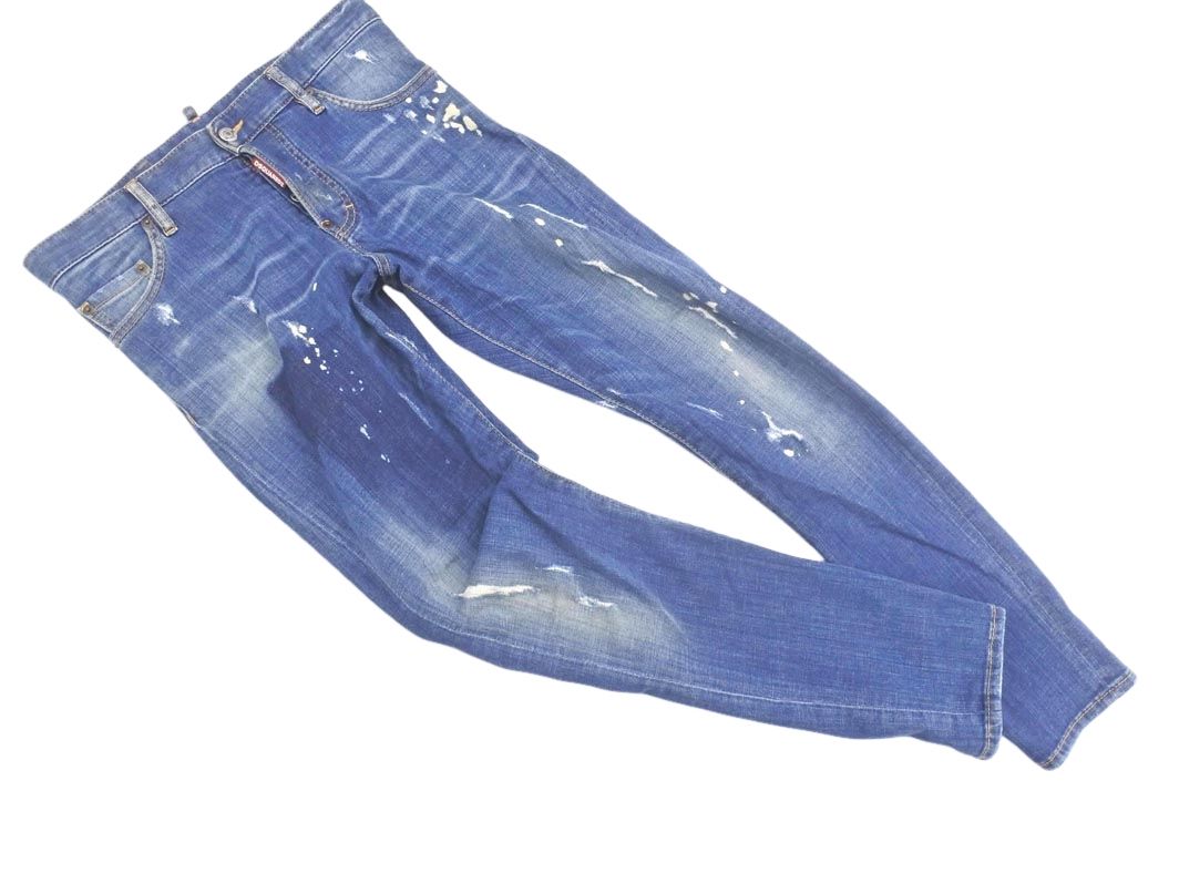 Dsquared2 ディースクエアード S71LB0312 ボタンフライ クラッシュandペイント加工 SEXY TWIST デニムパンツ size44/青 ■■◎メンズ