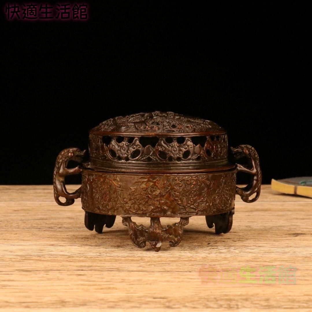 銅 細工 香道具 双のダックのネコ耳円香炉 装飾品 現代工芸品美術品 置物 GY529