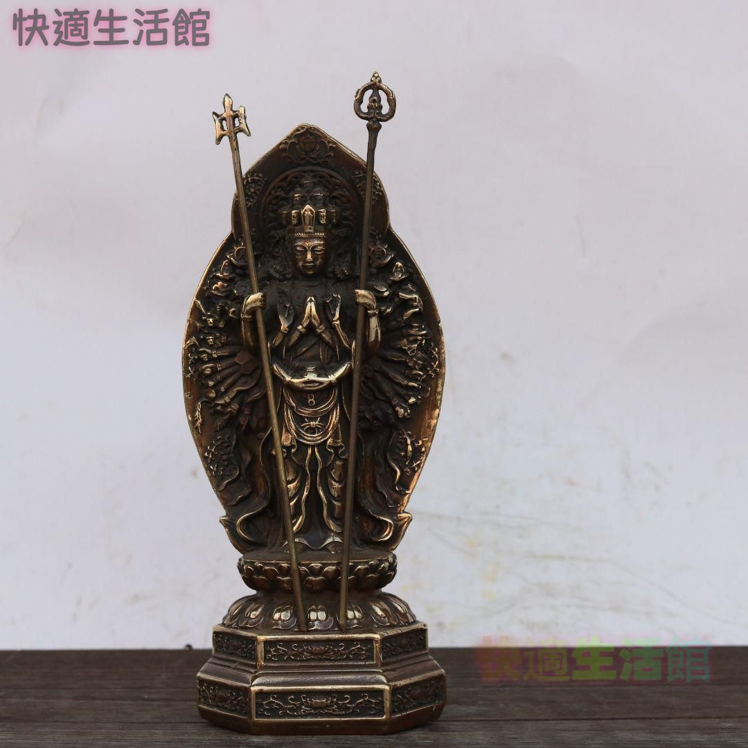 仏教美術 千手観音 銅製 仏像 彫刻 置物 開運 風水 GY529