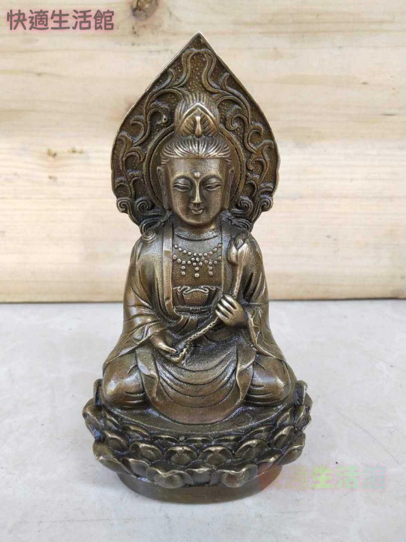 仏教美術 背もたれ坐蓮観音 仏像 銅製 銅器 GY529