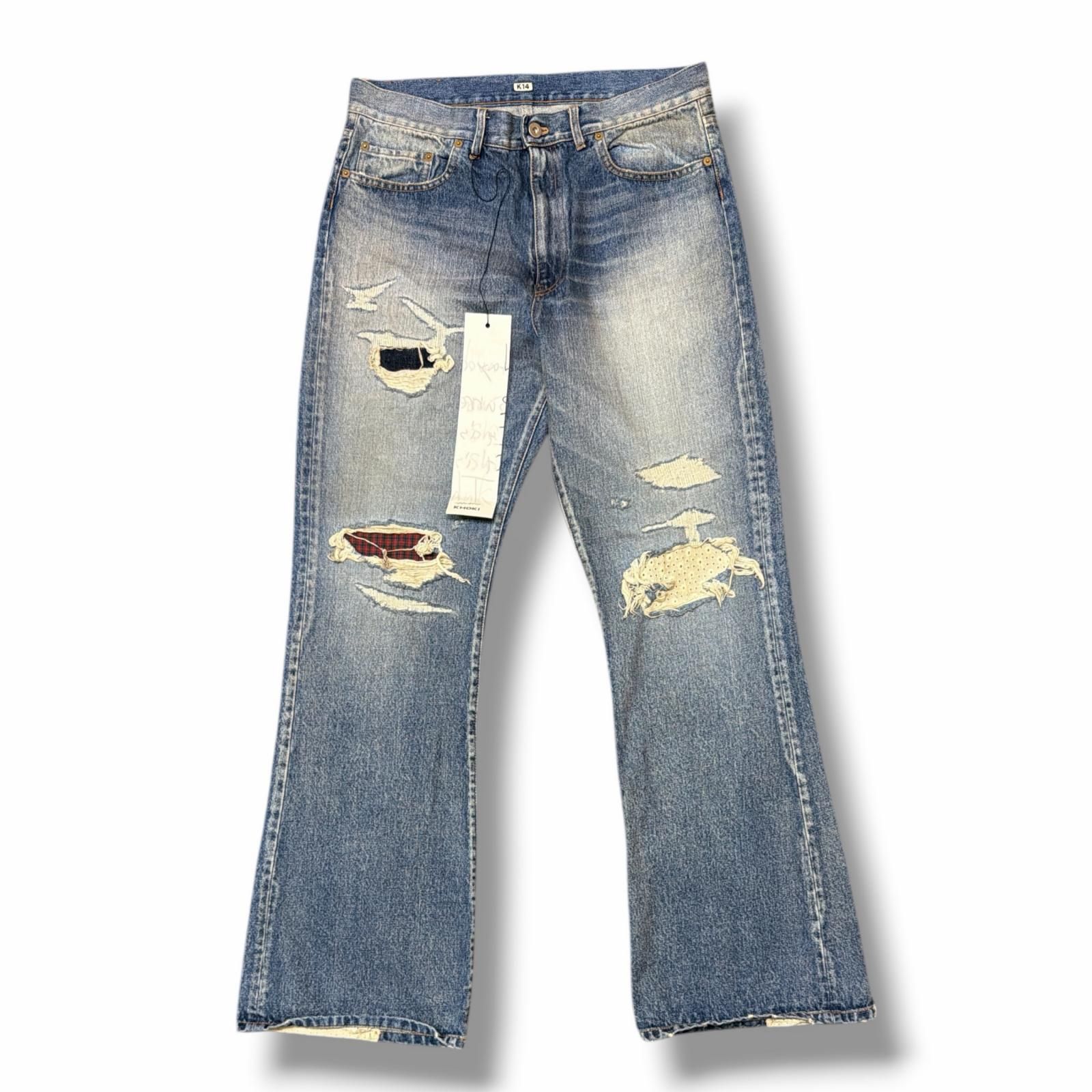 参考上代55000円 未使用 KHOKI 26SS Faded Memory Denim Pants フェイデッドメモリーデニムパンツ ダメージジーンズ コッキ 26ss-p-04 インディゴ 1 （16156M）