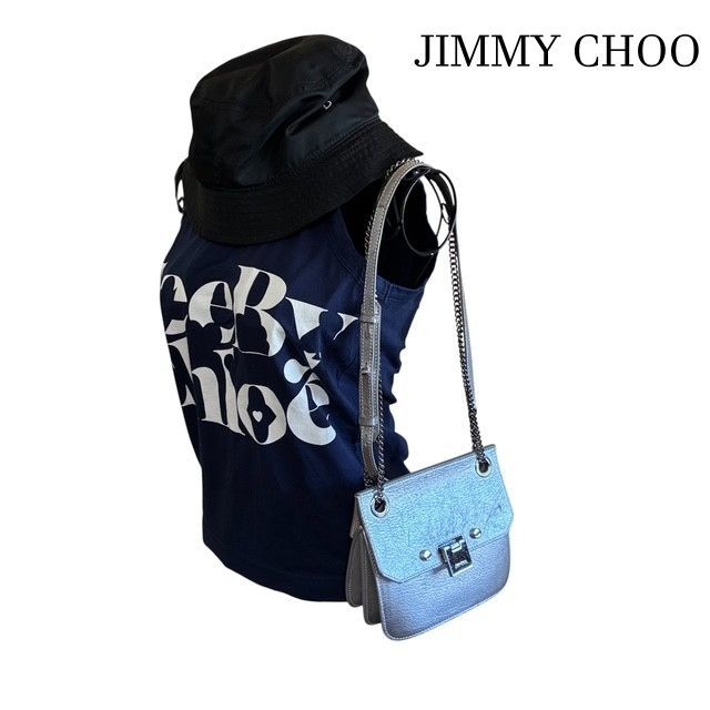 ジミーチュウ　JIMMY CHOO　シルバーロゴプレート レザーメタリック 　2TYPE チェーンショルダーバッグ 斜め掛け　肩掛け