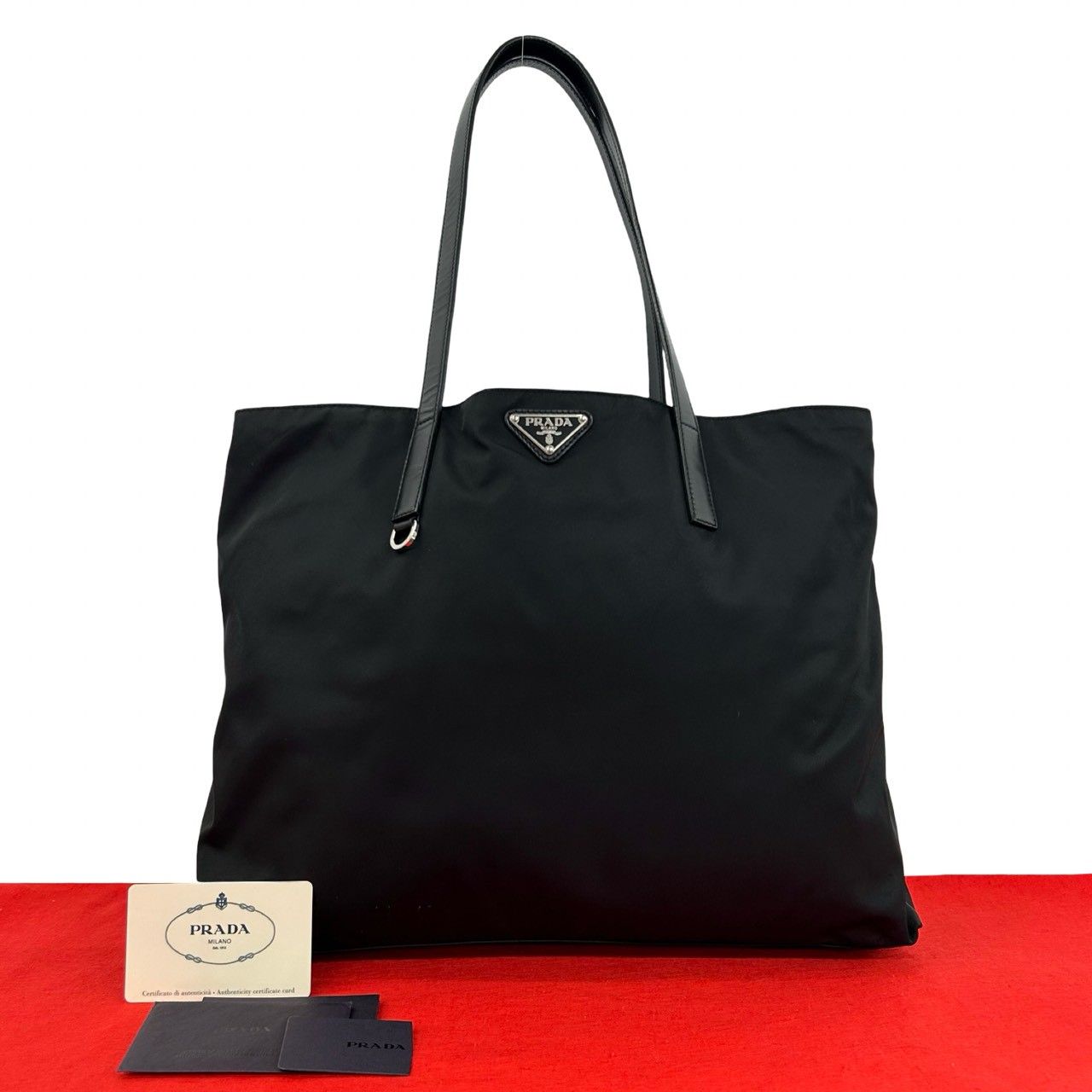 極 美品 PRADA プラダ 三角ロゴ 金具 テスート ナイロン レザー 本革