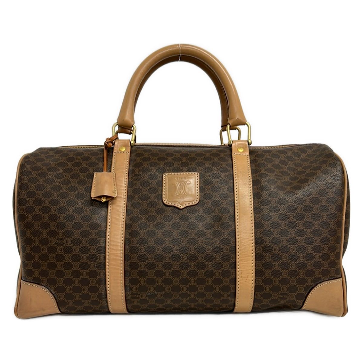 CELINE(セリーヌ) ボストンバッグ マカダム柄 ダークブラウン×ベージュ レザー