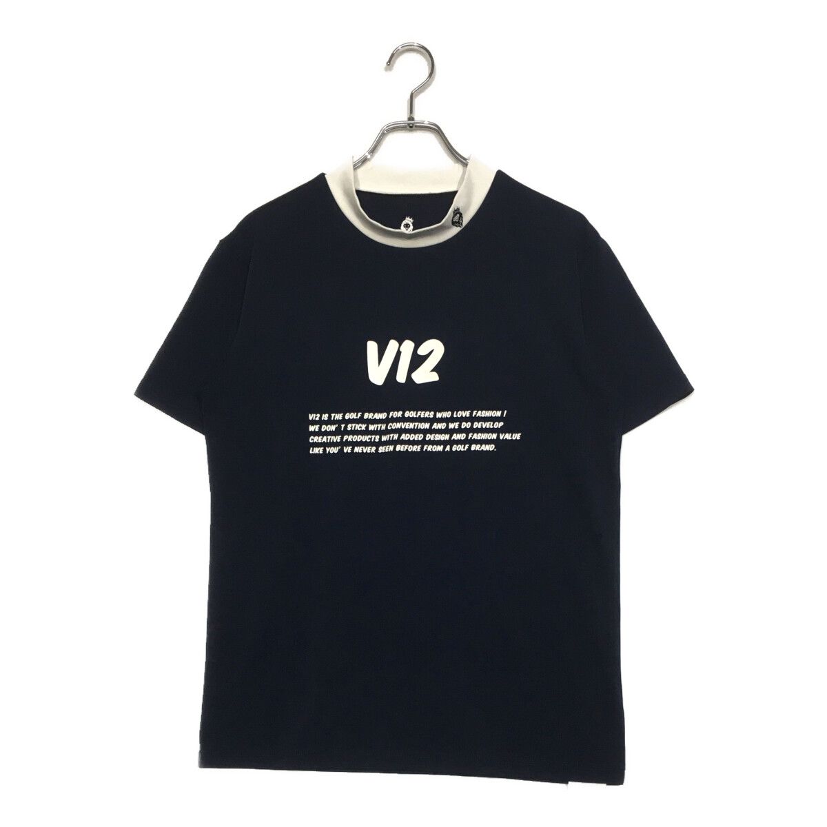 中古 メンズ ヴィ・トゥエルヴ V12 半袖シャツ M 紺 ネイビー モックネック
