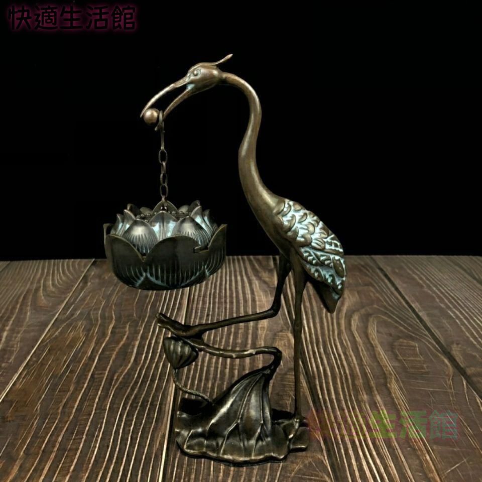 鶴の蓮華炉 香炉 香道具 工芸品 美術品 置物 GY529