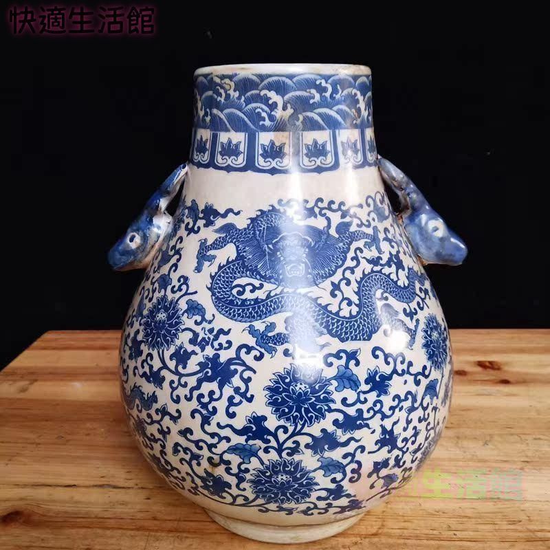 青花磁 鹿頭尊 置物 景徳鎮 陶磁器 装飾品 現代工芸品 美術品 GY529