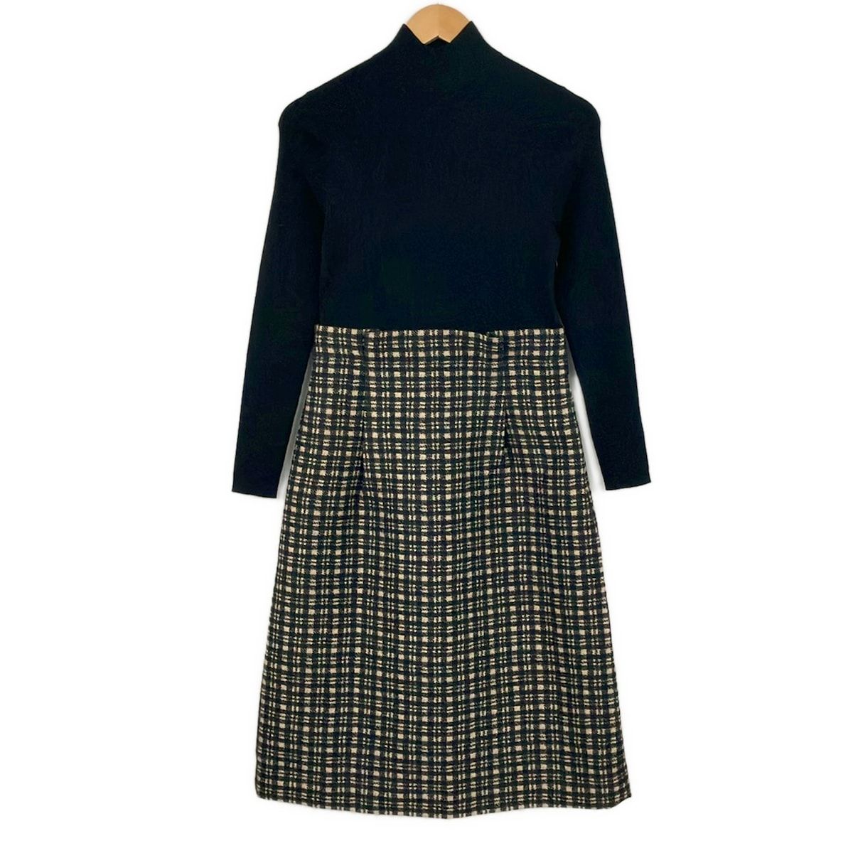 MACKINTOSH LONDON(マッキントッシュロンドン) ワンピース サイズ38 M レディース美品 - 黒×ベージュ ハイネック/長袖/ロング/チェック柄