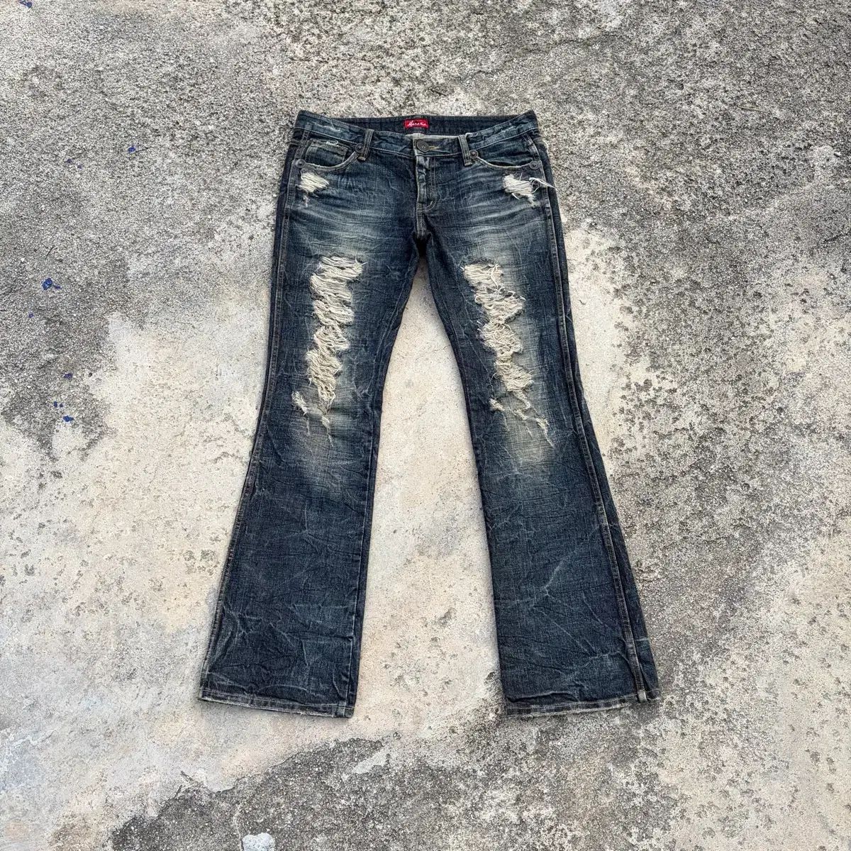00s Maraxia ヴィンテージ ダメージ ブーツカット デニムパンツ 32