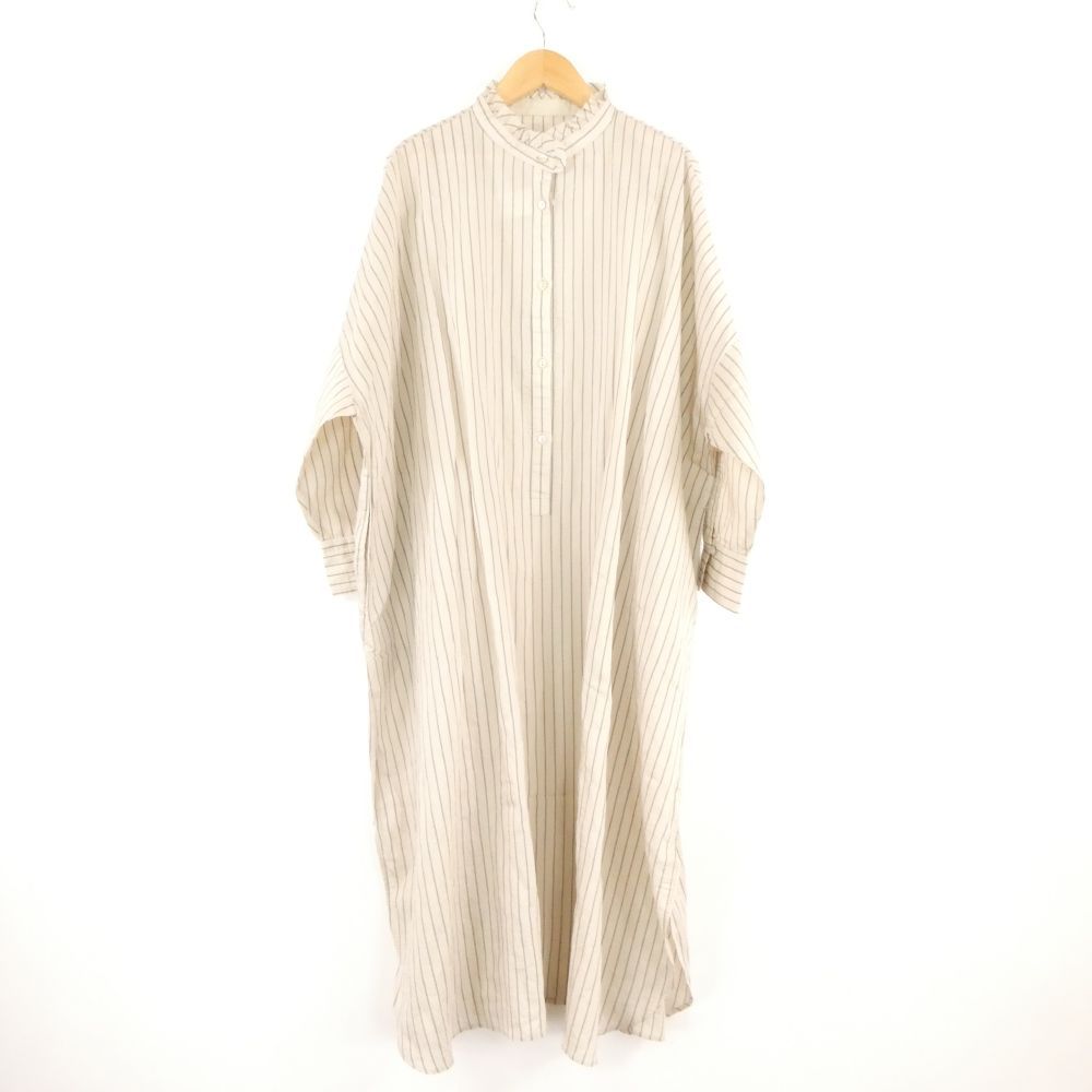 美品 KURASHI&TRIPS PUBLISHING クラシトリップス 北欧暮らしの道具店 シャツワンピース S~M セルロース 他 長袖 ロング丈 ストライプ レディース AM8891A51