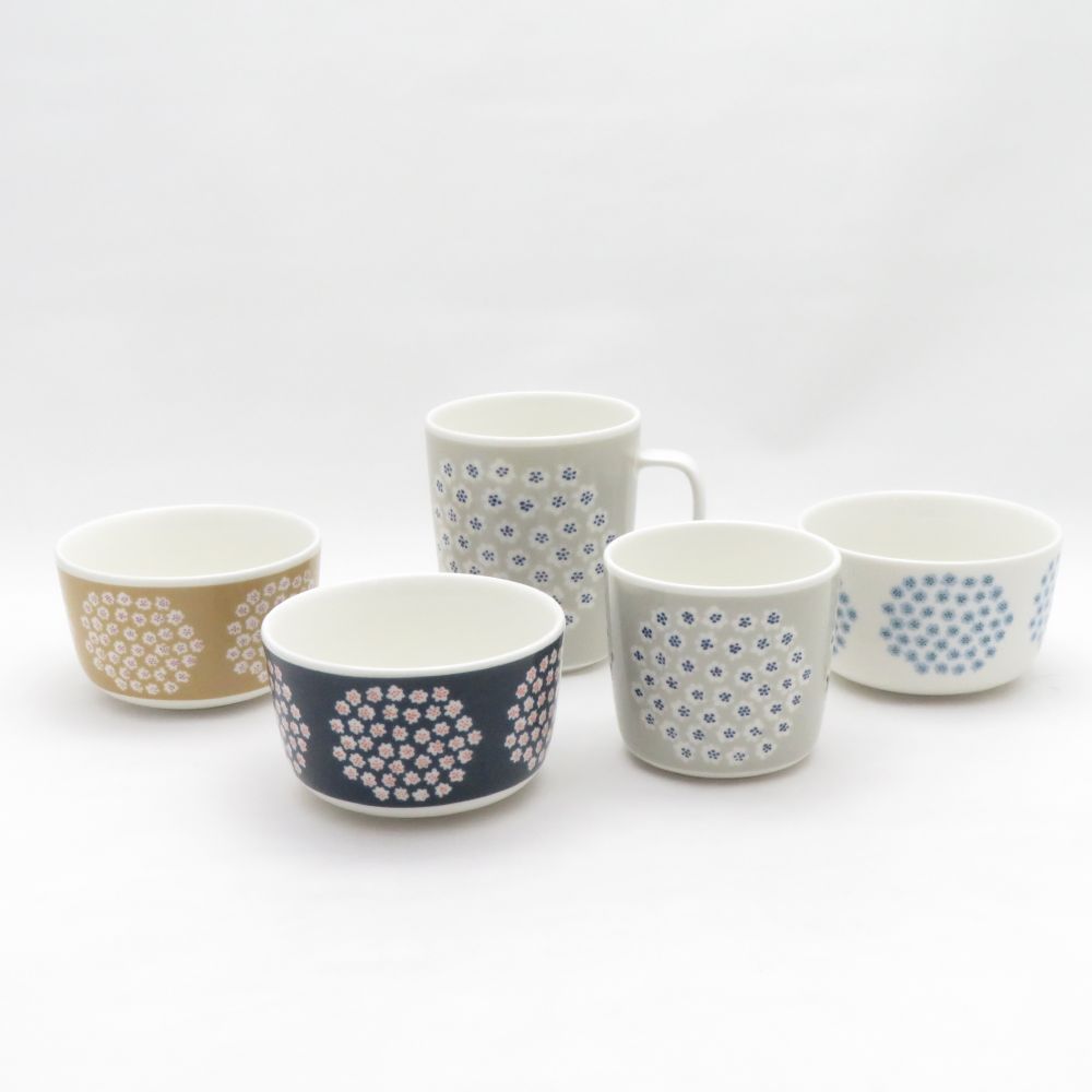 美品 marimekko マリメッコ PUKETTI プケッティ マグカップ ボウル ラテマグ 5点 セット 北欧 フィンランド SN533S1