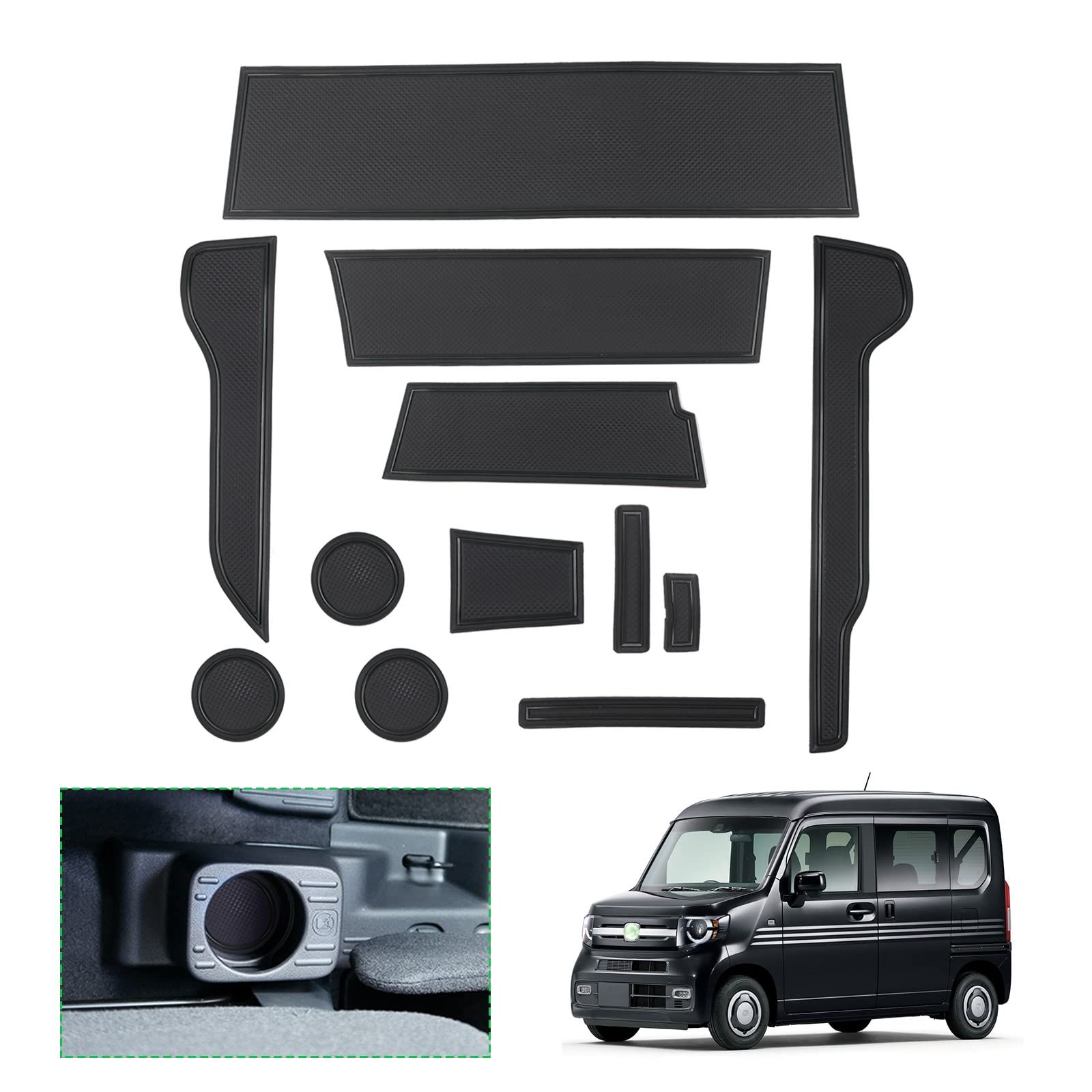 新品 【GAFAT】honda ホンダ N-VAN JJ1 JJ2 2018年～現行 新型 専用 ドアポケットマット ラバーマット ゴム 防音 ドリンクホルダー アクセサリー ドレスアップ インテリアラバーマット 汚れ防止 右ハンドル専用 傷防止 滑り止め (