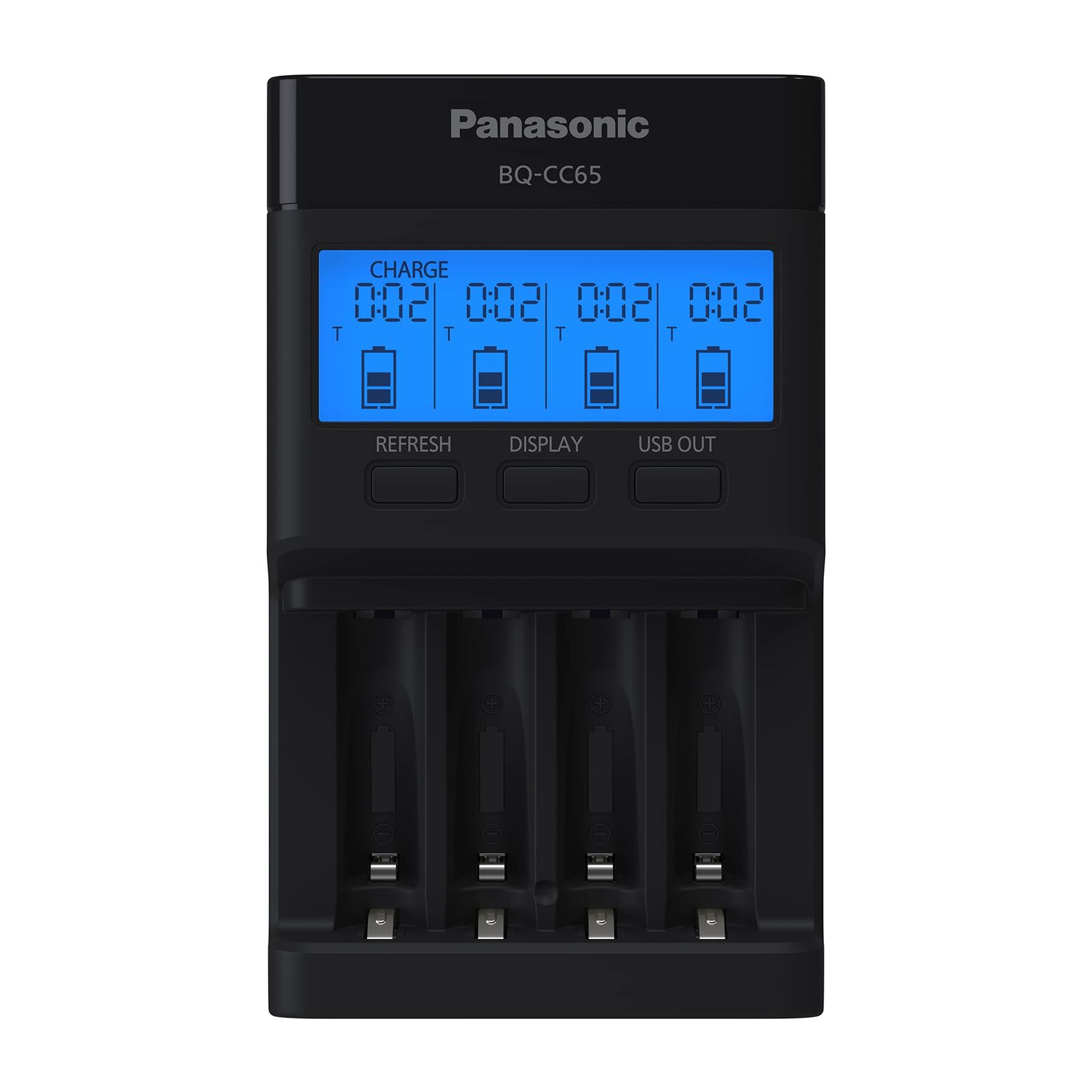 パナソニック(Panasonic) スーパーアドバンスド eneloop pro & eneloop 4ポジション急速充電器 LCDインジケーターパネルとUSB充電ポート付き ブラック BQ-CC65AKBBA