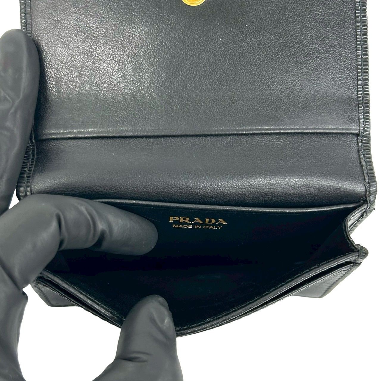 極 美品 PRADA プラダ ロゴ ゴールド 金具 レザー 本革 カードケース