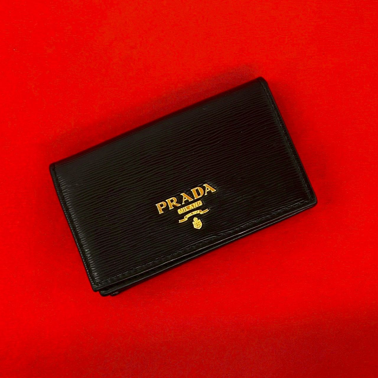 極 美品 PRADA プラダ ロゴ ゴールド 金具 レザー 本革 カードケース