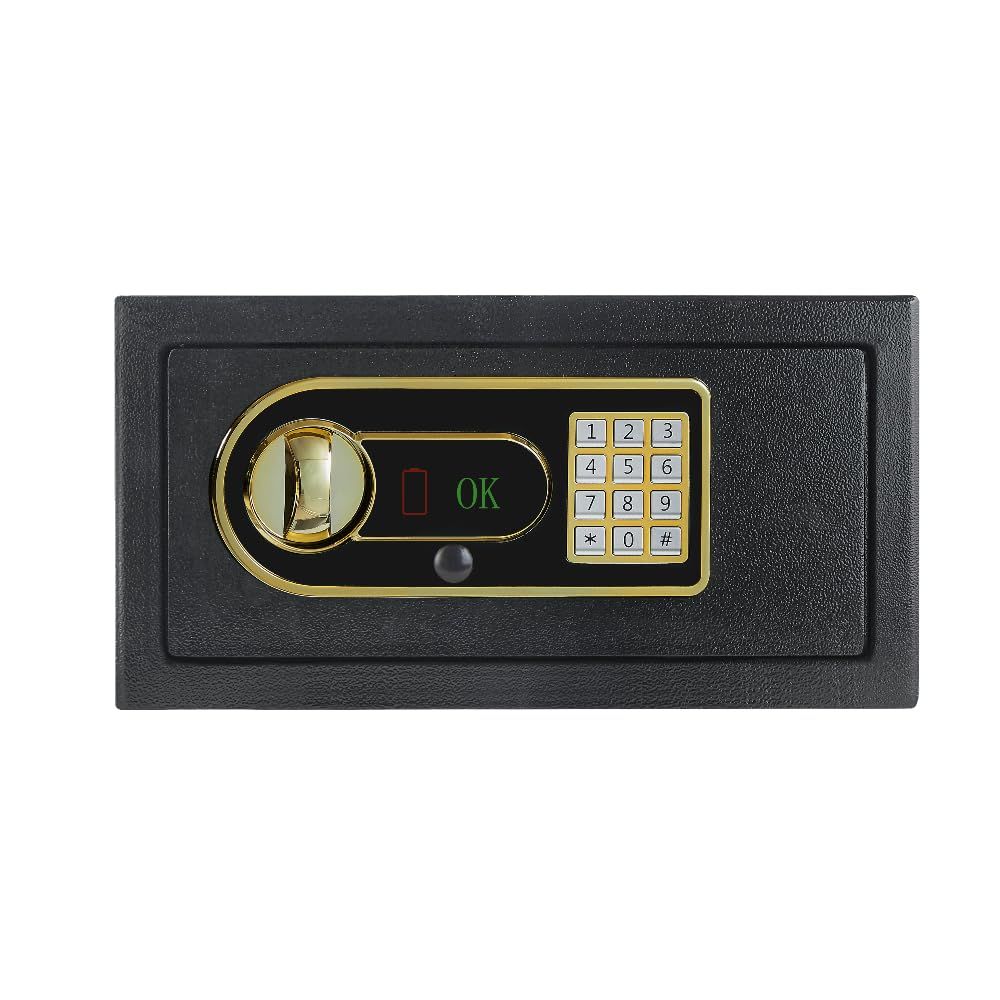 ☆新品☆金庫 家庭用 小型 防犯金庫 A4書類横収納可能 鍵&緊急電池ボックス付 テンキー式 床・壁に固定可能 safe 事務所 店 日?取扱説明書付 (16L) 284832ad