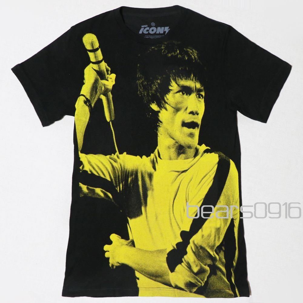 ブルースリー 死亡遊戯 カラー Tシャツ オーバーオール 全面フォトプリント ヴィンテージ メンズ S 黒 中古 映画 古着 USED クルーネック ロゴ 半袖 ストリート ビンテージ カンフー アメリカ購入