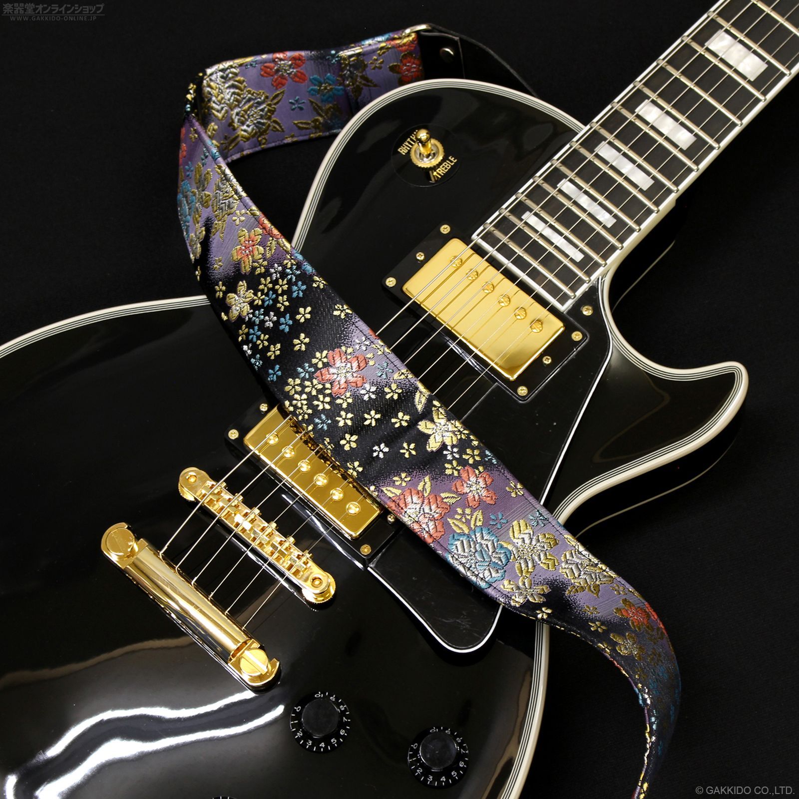 新品 Harmonics J 西陣織 ギターストラップ 和柄 [ぼかし桜 濃紺色