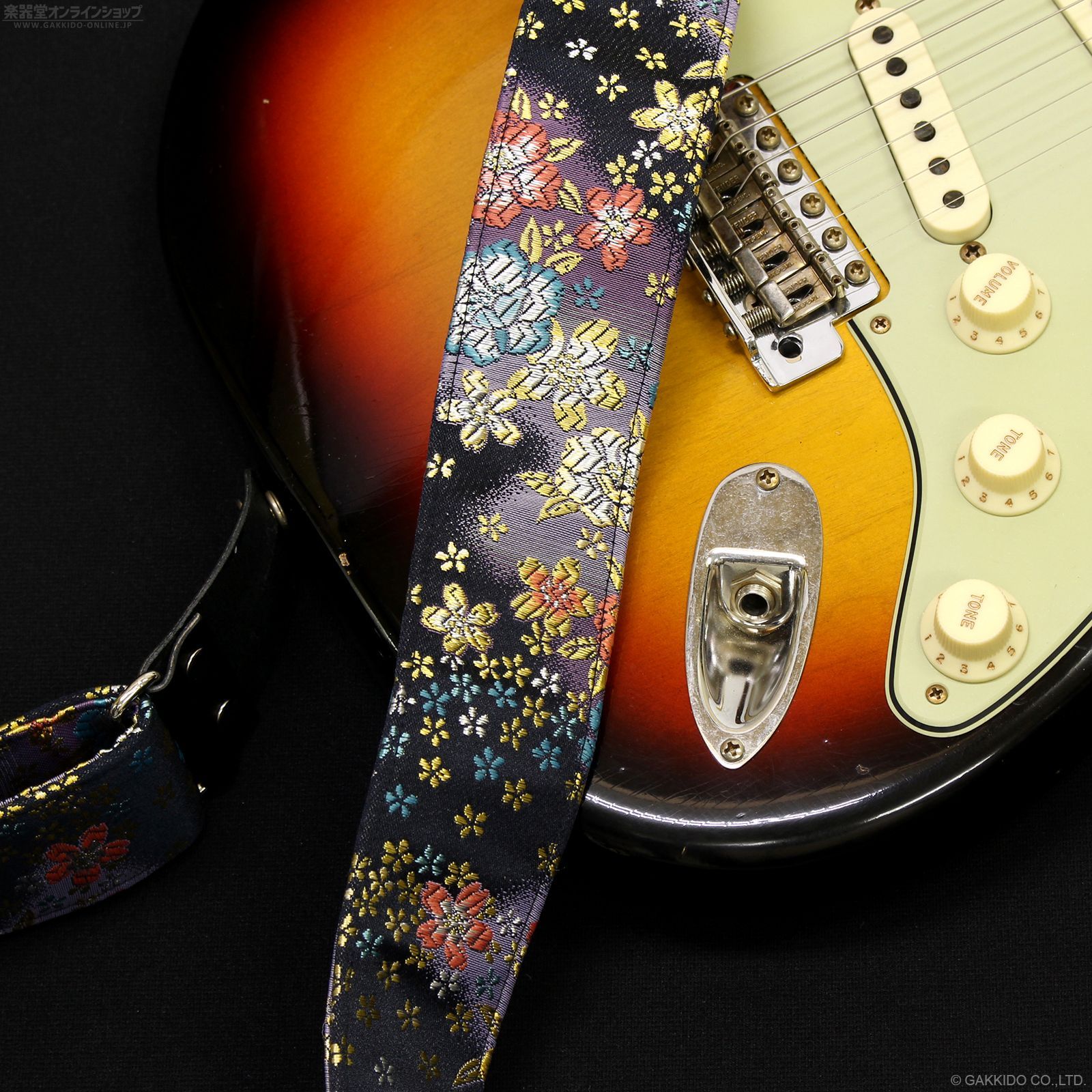 新品 Harmonics J 西陣織 ギターストラップ 和柄 [ぼかし桜 濃紺色