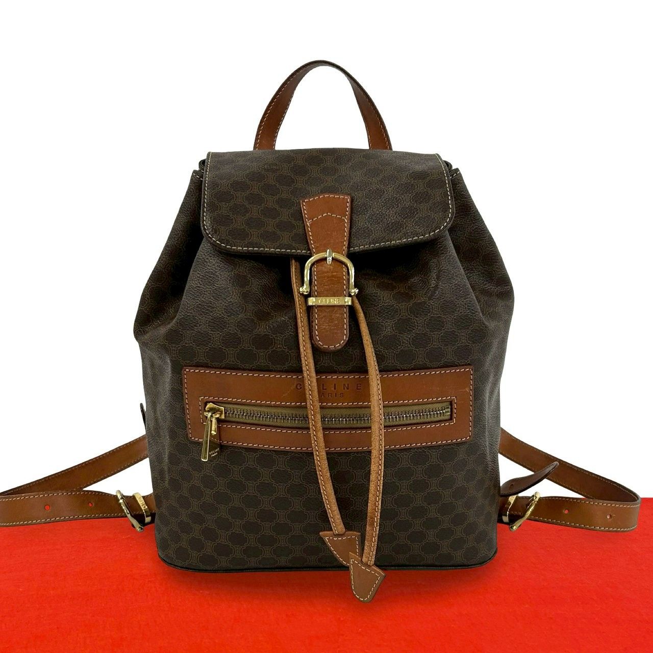 極 美品 CELINE セリーヌ ヴィンテージ マカダム ブラゾン 柄 レザー 